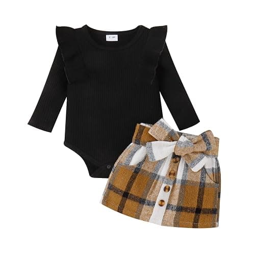 Yccutest Toddler Baby Girl Skirt Outfit Long Sleeve Ruffle Shirt Top Mini Skirt Set 2Pcs Kids Little Girl Clothes Fall Winter - Image 1