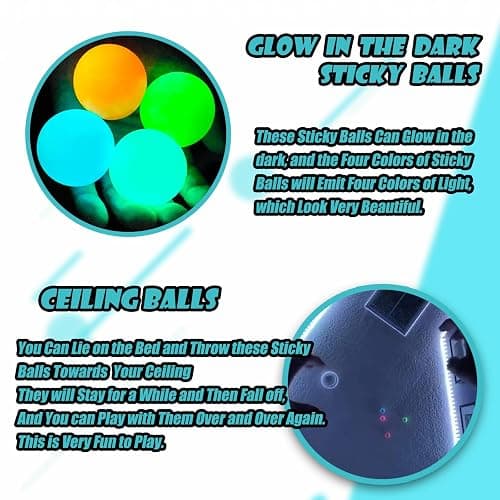 Glow in The Dark Sticky Balls that Stick to The Ceiling,Stress Balls for Kids and Adults,Glowing Sticky Ball,ASMR Cool Stuff for Teens,Elevated Ball,Glow Toys,LumiBalls,Stocking Stuffers(4Pcs) thumbnail 2
