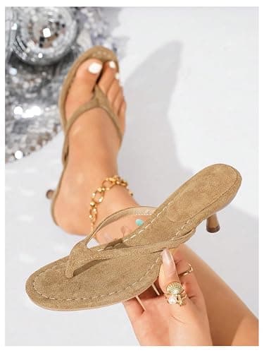 MakeMeChic Women's Suede Kitten Heels Sandals Thong Open Toe Flip Flop Heeled Sandals Vacation Party Summer Shoes thumbnail 5