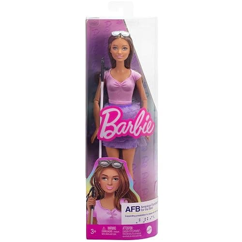 Barbie Fashionistas Doll #228, Blind Doll Wearing Pink Top and Ruffled Skirt with Cane and Sunglasses in Partnership with The American Foundation for The Blind thumbnail 7