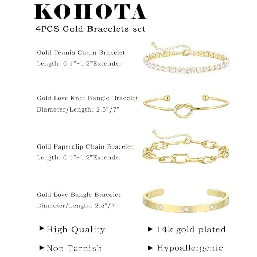 KOHOTA Chunky Gold Bracelets for Women Non Tarnish 14K Gold Plated Cuff Bracelet Stack Trendy Love Bangle Bracelets Stackable Tennis Bracelet Set Tie Knot Cuban Paperclip Figaro Chain Jewelry Gifts thumbnail 3