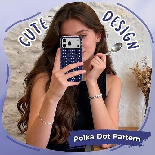 ZTOFERA Magnetic Case for iPhone 17 Pro, Compatible with Magsafe, Polka Dot Aesthetic Phone Case Cute for Girl Women, Hard PC+Soft TPU Protective Phone Cover for iPhone 17 Pro-Navy Blue thumbnail 5