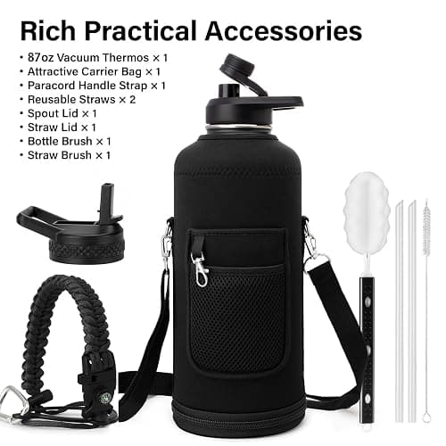 DYSANKY Insulated Water Bottle | Thickened Stainless Steel for Gym and Hiking with Straw, Carrier Bag, Handle Strap | BPA-Free 87 oz.  pink thumbnail 2