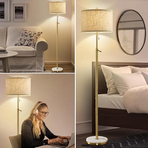 GyroVu Marble Floor Lamp, Adjustable Height Standing Lamp with Marble Base Tall Lamp with Pull Chain Switch Floor Lamps for Living Room, Bedroom & Office Bulbs Not Included(Gold) thumbnail 5
