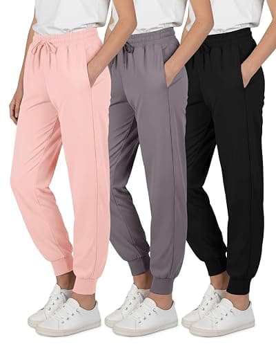 Real Essentials 3 Pack: Girls' Dry-Fit Jogger Sweatpants - Kids Teens Running Athletic Pants with Pockets (Sizes: 4-16) - Image 1