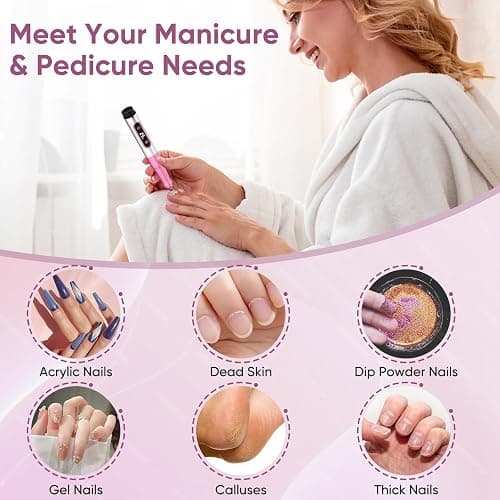 Oukzon Nagelfräser Kabellos, 13 in 1 Elektrische Nagelfeile Fräser für Gelnägel, Nagelfräser für Gelnägel 25000 U/Min, USB Wiederaufladbare Maniküre Set Elektrisch, 5 Gear Electric Nail Drill thumbnail 8