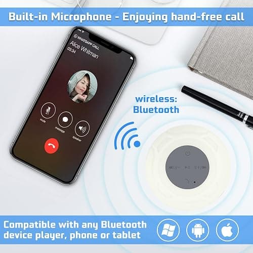 Annlend Waterproof Bluetooth Shower Speaker Portable Wireless Water-Resistant Speaker Suction Cup,Built-in Mic Gifts for Kids Speakerphone for iPhone Phone Tablet Bathroom Kitchen - White thumbnail 3