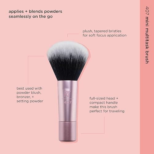 Real Techniques Mini Multitask Makeup Brush, For Blush, Bronzer & Powder, Face Brush with Custom-Cut Synthetic Bristles, For Loose & Pressed Powder, Travel Sized, Vegan & Cruelty-Free, 1 Count thumbnail 3