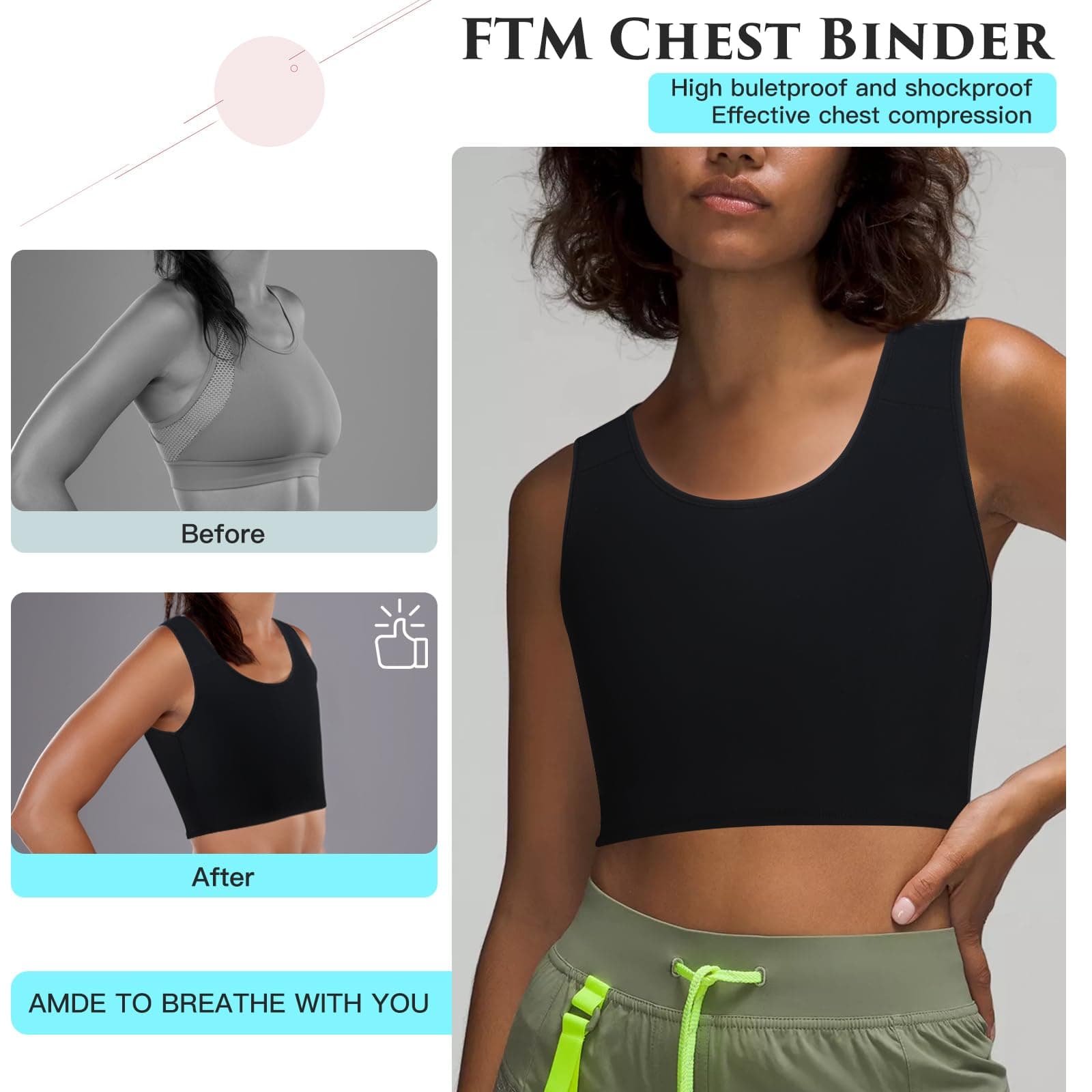 XUJI Half Chest Binder for Transgender Compression - FTM Pullover Design Binder thumbnail 2
