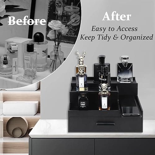Butizone Cologne Organizer for Men, 3 Tier Perfume Stand Holder with Drawer and Hidden Compartment, Cologne Display Shelf for Dresser, Great Gift for Man/Father, Black thumbnail 6