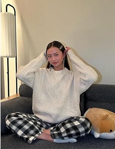 Vamtac Oversized Cable Knit Sweater Solid Long Sleeve Knitted Casual Vintage Pullover Sweaters Unisex Crewneck Top thumbnail 2