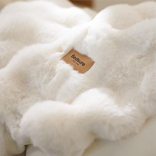 Bedsure GentleSoft Fluffy Fuzzy Throw Blanket, Soft Cozy Faux Fur Fleece Minky Blanket, Room Decor Couch Bed Cover Winter Bedding, Thick Warm Plush Velvet Christmas Women Men Gifts, 870GSM, Cream thumbnail 8