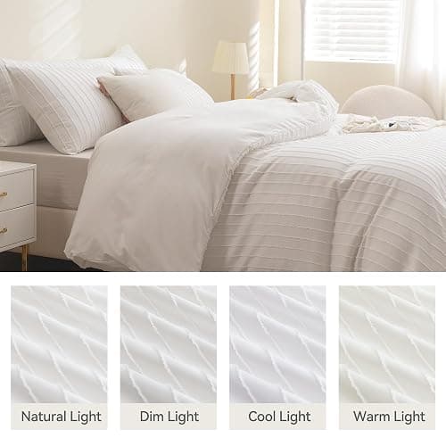 JELLYMONI Duvet Cover Full Size White - 3PCS Boho Striped Duvet Cover Set Polyester Tufted Bohemian Textured Comforter Cover 80×90in with Corner Ties & Zipper and 2 Pillowcases thumbnail 8