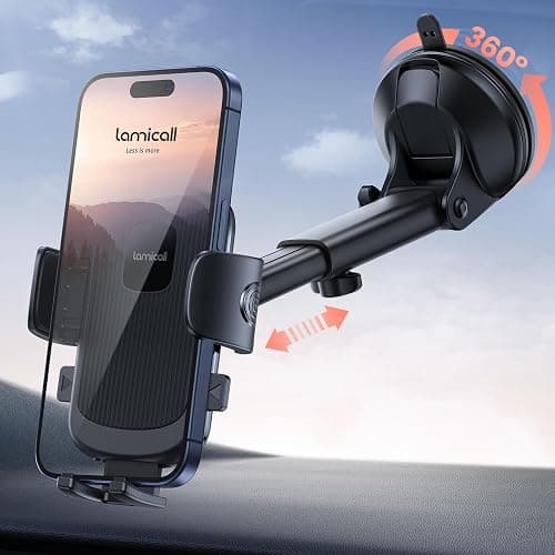 Lamicall Car Phone Holder - [Strongest Military-Grade Suction Cup] 360° Rotation Phone Holders for Your Car Quick Release Adjustable Phone Mount for Car Dashboard for iPhone 17 16 Pro Max Galaxy Truck - Image 1