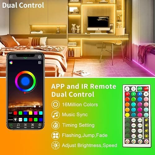 KSIPZE 30m Led Strip Lights RGB Music Sync Color Changing, Led Lights with Smart App Control Remote, Lights for Bedroom Lighting Flexible Home Decoration thumbnail 3