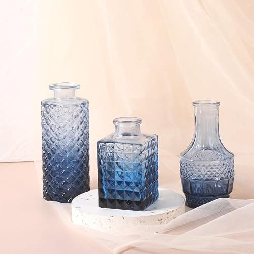 Fixwal Set of 18 Blue Bud Vases for Flowers, Vintage Clear Glass Vases Small Vases for Centerpieces for Home Table Decor Rustic Wedding Decorations thumbnail 2