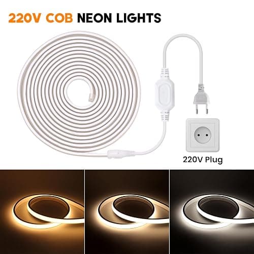 KISUFU Bandeau LED COB 220V, IP65 étanche Flexible néon LED Strip 288 Leds/m Bandes à LED Ruban pour DIY Chambre, Cuisine, Exterieur Maison Décoration. Blanc,1M thumbnail 4