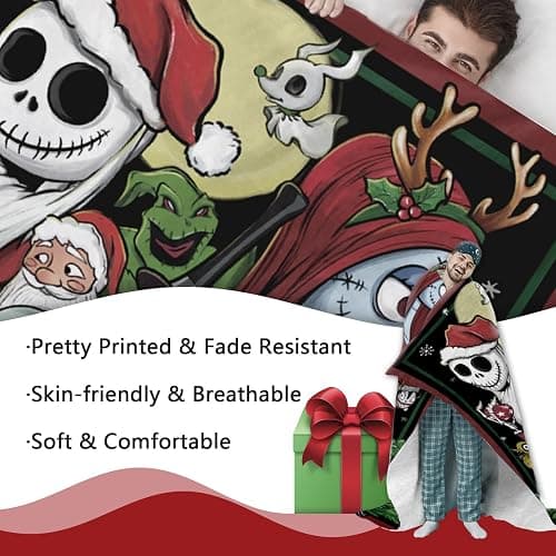Zzkol Christmas Flannel Blanket, Xmas Santa Monster Witch Throw Blanket Gifts for Kids Men Women, Funny Holiday Soft Blanket for Bedding Sofa 50 x 60 Inch thumbnail 4