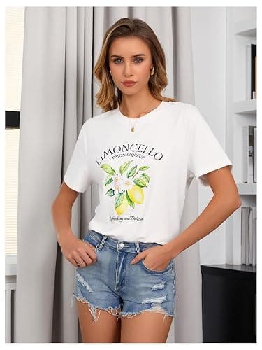 SweatyRocks Women's Lemon Shirts Letter Fruit Printed Graphic Tees Short Sleeve Casual T-Shirt thumbnail 6