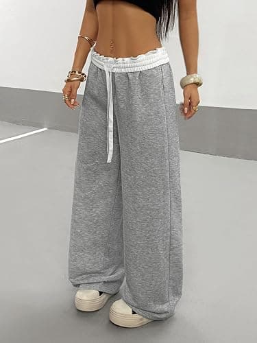 SOLY HUX Women's Camo Pants Wide Leg Baggy Sweatpants Elastic Waist Drawstring Loose Pants Trendy Y2K Drawstring Trousers thumbnail 3