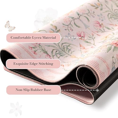 HAOCOO French Floral Desk Mat, Pink Desk Cover Mat, 35.4" x 15.7" Cute Long Mouse Pad, Aesthetic Flower Desktop Mat Accessories, Waterproof Teacher Desk Mat for Work, Study thumbnail 4