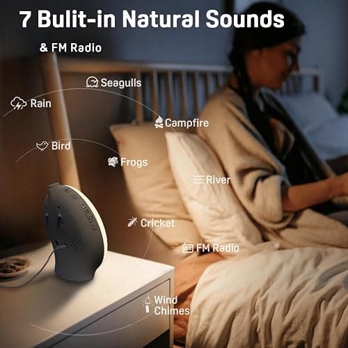 JALL Wake Up Light Sunrise Alarm Clock for Kids, Heavy Sleepers, Bedroom, White Noise Sound Machine with 17 Nihgt Lights, 25 Soothing Sounds, Bluetooth Speaker, Dual Alarms, FM Radio, Wood Grain thumbnail 3