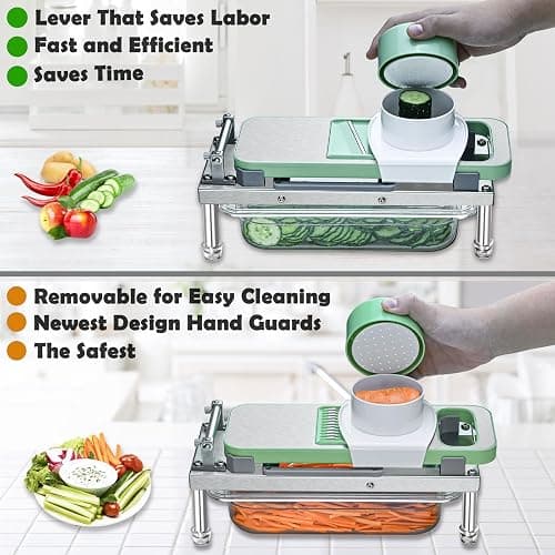 All-in-1 Vegetable Chopper with 8 Blades - Mandoline Slicer-Pro Food Chopper with Container - Veggie Salad Onion Chopper - Potato Dicer French Fry Cutter - Cheese Grater - Stainless Steel material thumbnail 4