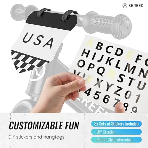SEREED Toddler Balance Bike 2 Year Old, No Pedal Kids Bicycle Toys for 2-5 Years Old, Tool-Free Adjustment, Customize Plate with Stickers, Gift for 2-3 Boys Girls (Black Lighting) thumbnail 4