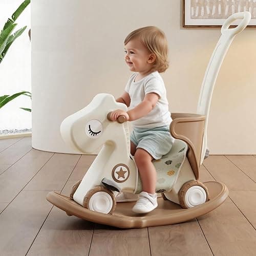 4 in 1 Kids Rocking Horse Ride On Toys for Toddlers, Baby Push Bike Rocking Chair with Balance Board, Gift for Kids (TAN) - Image 1
