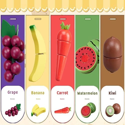45 Pcs Wooden Pretend Play Food Set for Kids Kitchen - Realistic Cutting Fruits & Veggies with Easy-Cleanup Storage Bucket, Montessori Learning Toy Gift for Toddlers Ages 3-6 thumbnail 6