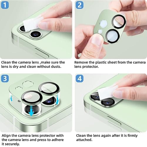 Korecase [ 2 Pack Camera Lens Protector for iPhone 12, Aluminum Metal Lens Film, 9H Hardness Tempered Glass Camera Screen Cover,Bubble Free,Strong Stickiness Case Friendly - Black thumbnail 7
