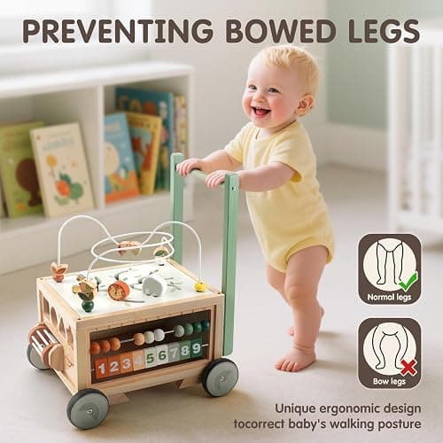 Joyreal Wooden Baby Walker - 9-in-1 Baby Push Walker with Activity Cube, Push Activity Walker for Boys and Girls, Sit-to-Stand Learning Walker Activity Center, Speed & Height Adjustable thumbnail 6