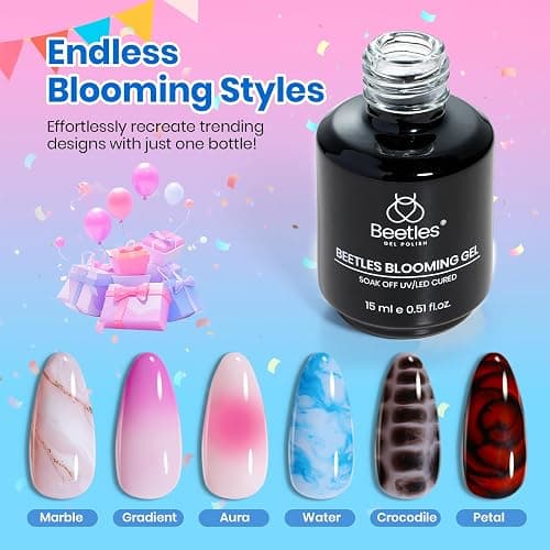 Beetles Blooming Gel, 15ml Clear UV LED Nail Art Gel Polish for Aura Nails, Marble, Natural Stone, Watercolor and Floral Print Spreading Effects, Soak Off DIY Manicure Design thumbnail 4
