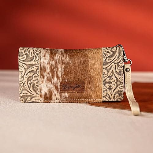 Wrangler Wristlet Wallets Western Wallet for Women Floral Tooled Womens Wallet Boot Stitch Purses - C-horsehair-beige thumbnail 6
