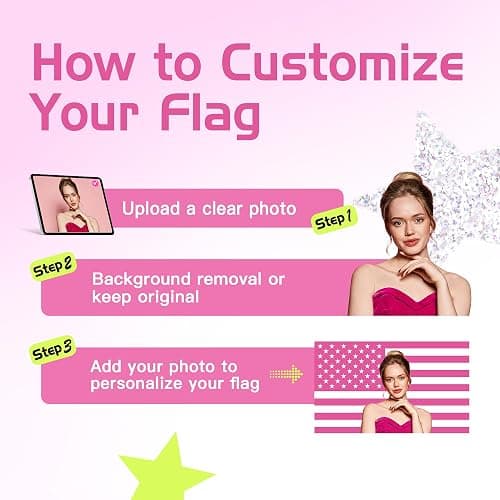 Custom Pink American US Flag with Picture, Personalized Funny Flags with Face Image Logo Photo Text Single Sided Customized Flag Tapestry for Bedroom Dorm Room Decor Garden, 2x3 3x5 4x6 5x8 Ft thumbnail 3
