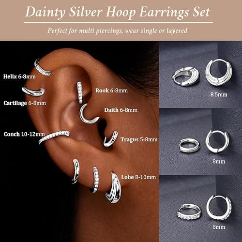 Poxtex Small Sterling Silver Huggie Hoop Earrings Set for Women, Hypoallergenic 14K Gold Plated Hoops Stacks for Multiple Piercings, Dainty Cute Mini Lightweight Cartilage Studs Trendy Jewelry Gift thumbnail 4