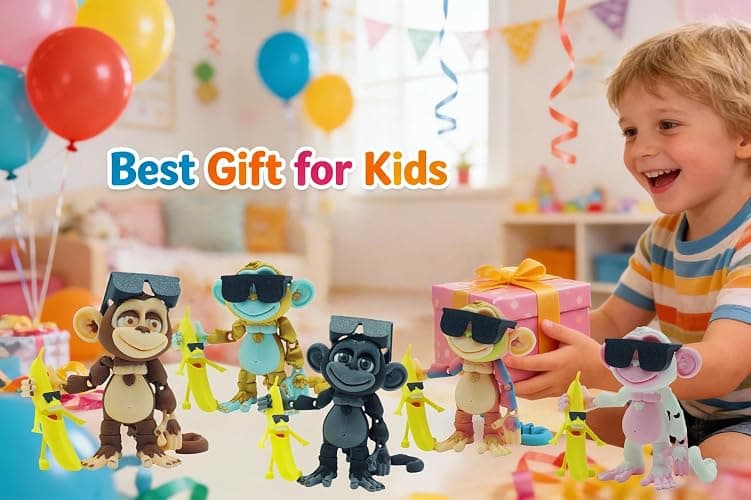 Xonery 3D Printed Monkey Kids Toy Articulated Animal Figurine Executive Desk Toys, Festive Holiday Desk Decor,Mini Play Ornament,Easter Basket Stuffers Gifts(Banana Brown) thumbnail 6