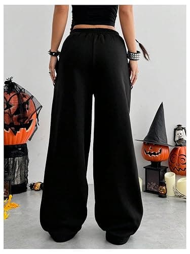 SOLY HUX Women's Y2k Baggy Pants Drawstring Waist Gothic Rhinestone Wide Leg Sweatpants thumbnail 2