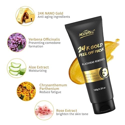 Blackhead Remover Mask, 24K Gold Peel Off Mask, Gold Facial Mask Anti-Aging, Deep Cleansing, Reduces Fine Lines＆ Wrinkles Great for All Skin, With Blackhead Remover Extractor Tools Kit & Brush thumbnail 5