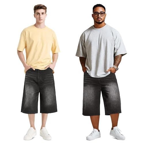 GINGTTO Mens Baggy Jean Shorts Loose Fit Long Denim Shorts Below Knee 15 Inch Inseam thumbnail 5