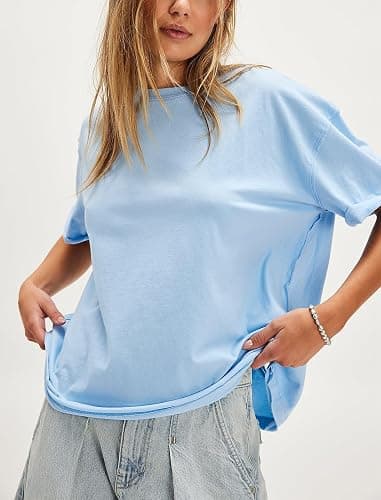Oversized Graphic Tshirts for Women Teens Y2K Flower Short Sleeve Baggy Shirts Summer Aesthetic Beachy Coastal Tops thumbnail 3