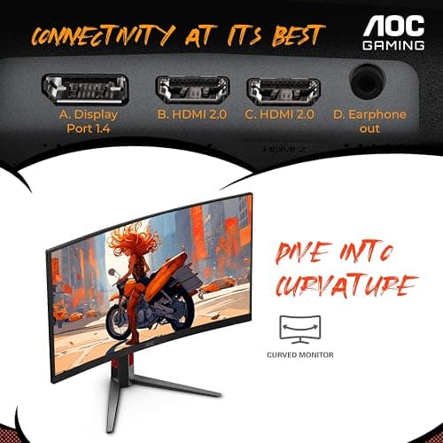 AOC C27G4ZH 27" Curved Frameless Ultra-Fast Gaming Monitor, FHD 1080p, 0.3ms HDMI 240Hz/DP 280Hz, 1500R, AMD FreeSync, HDR, Height Adjustable, 3-Year Zero Dead Pixel Guarantee thumbnail 5