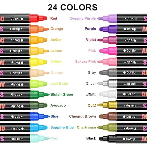 DEYONI 24 Colors Acrylic Paint Markers, Dual Tip Acrylic Paint Pens Markers for Rock, Fabric, Wood, Glass, Craft, Decoration, Adult DIY Crafts Art Supplies thumbnail 6