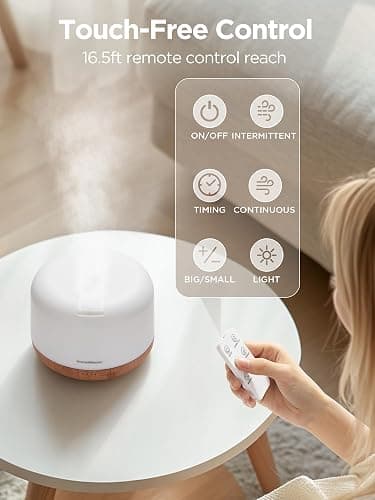 InnoGear Aromatherapy Diffuser & 10 Essential Oils Set, 500ml Essential Oil Diffuser with Remote Control Ultrasonic Cool Mist Scent Humidifier Vaporizer Auto-Off Timer for Room Office Home, Yellow thumbnail 3