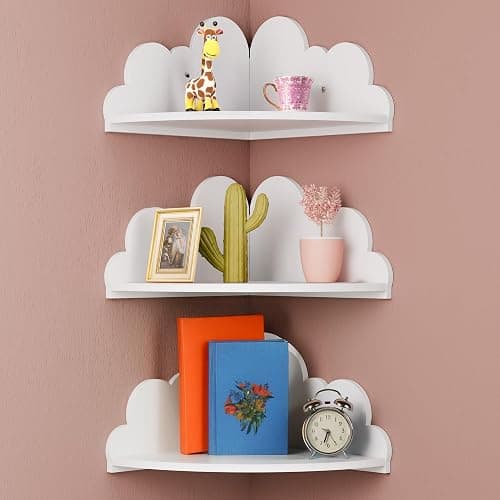 Solid Wood Cloud Floating Corner Shelves for Nursery, Set of 3 Cloud Shaped Wall Shelf, Cute Corner Shelves Wall Mounted White, Small Display Shelf Nursery Decor for Bedroom, Living Room, Bathroom - Image 1