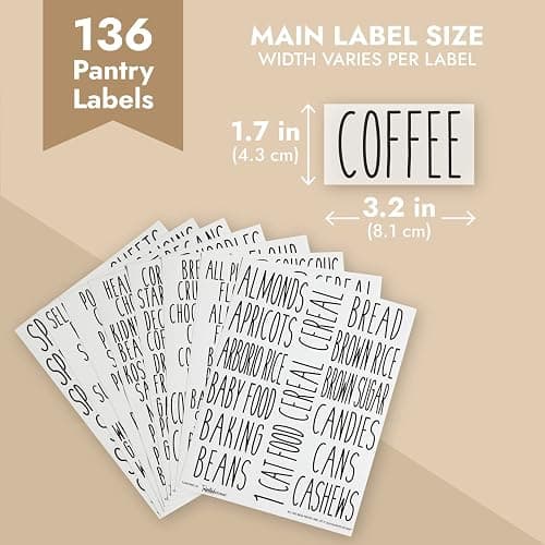 Talented Kitchen Kitchen Adhesive Labels - Waterproof Labels for Storage Bins - Pantry & Jar Stickers for Spices - Pack of 136, 2 x 3 in, Black Text on Clear Vinyl thumbnail 6
