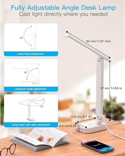 Power Strip with LED Desk Lamp, 3 Outlets 4 USB Ports(2 USBC) 4 Modes 5 Level Touch Lamp Small Desk Lamp for Home Office Bedroom Bedside, Study Reading Light, 5ft Extension Cord, Dorm Room Essentials - 5 Ft - White thumbnail 6