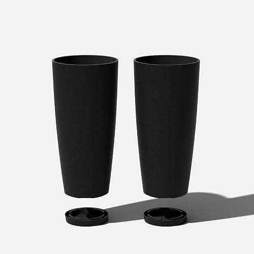 Veradek Vega Round Tall Planter Pots for Indoor/Outdoor Use | Made from Plastic - Stone Mix with Drainage Holes | Perfect for Small to Large Succulent Plants, Flowers, Modern Interior Plants thumbnail 5