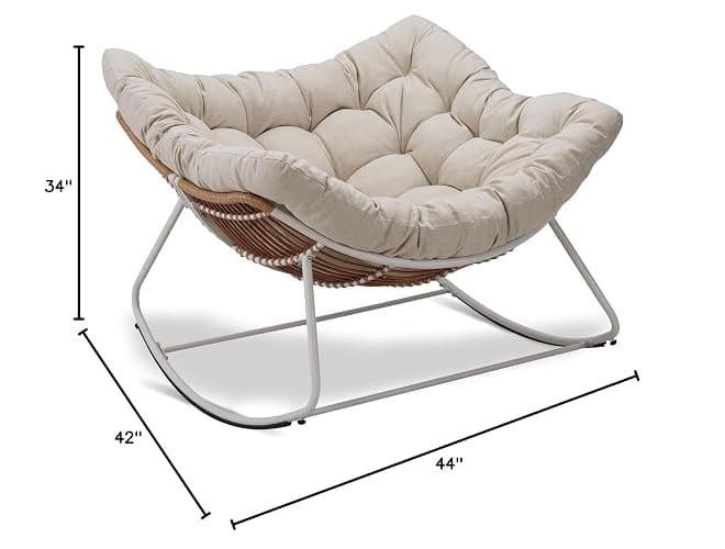 ZJEYEJZ Outdoor Rocking Chair, Oversized Rattan Papasan Rocking Chair, Patio Wicker Egg Chair with Padded Cushion, Rocker Egg Chair for Living Room, Patio, Front Porch, Backyard thumbnail 2