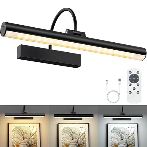 VOLISUN Picture Lights for Wall, 13 inch Rechargable Picture Light Battery Operated, 3 Color Temperatures Cordless Picture Light with Remote, Art Light for Paintings, Gallery, Portrait, 1 Pack (Black) - Black - 13inch-1Pack - Image 1